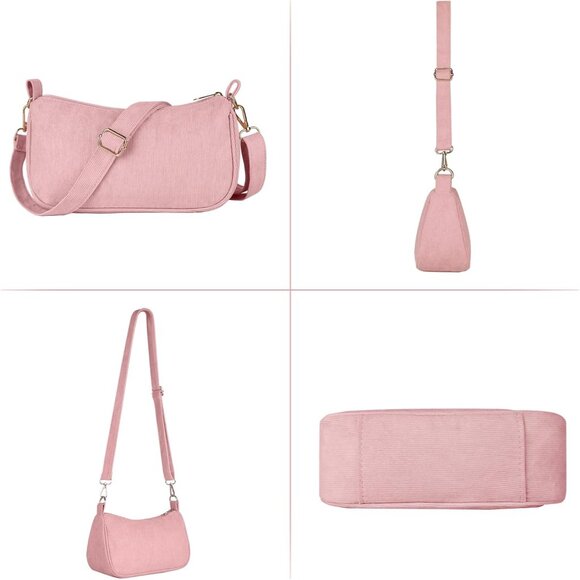 Women's Pink Tote Handbag Clutch Purse Crescent Underarm Bag Cross Body Bags - Picture 4 of 7